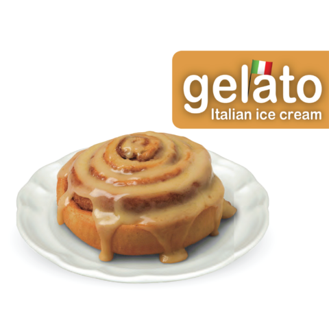 Cinnamon Roll Gelato We created this flavor so every bite tastes like the gooey center of a classic cinnamon roll.