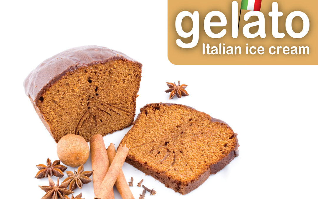 Gingerbread Cinnamon Cake Gelato A delicious, spiced flavor that will satisfy everyone’s cold-weather baked goods craving.