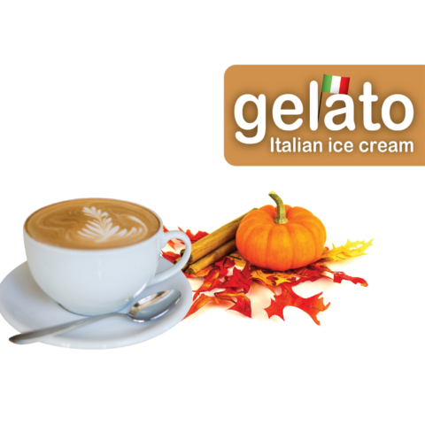 Pumpkin Spice Latte Gelato Natural and artificial flavorA classic holiday favorite, this flavor is creamy, subtly spiced, and made with real pumpkin puree and graham crumbs.