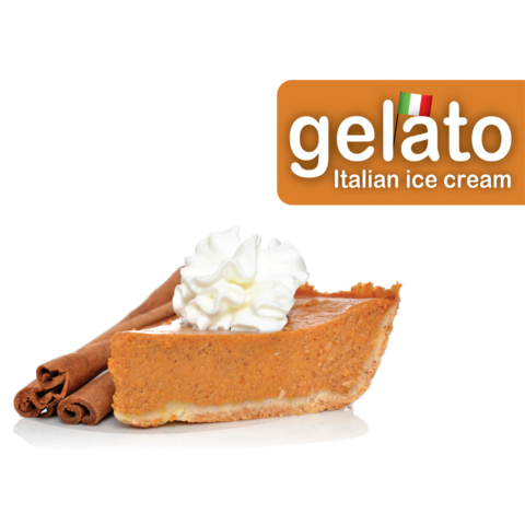 Spiced Pumpkin Pie Gelato Natural and artificial flavorA classic holiday favorite! This flavor is creamy, subtly spiced, and made with real pumpkin puree and graham crumbs.